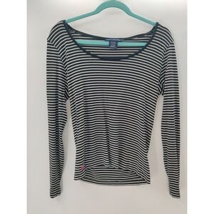 Ralph Lauren Sport Navy White Striped Pima Cotton Lyocell Scoop Neck Top Large